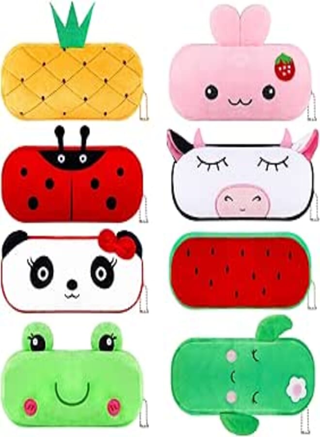 8 Pcs Cartoon Animal Pencil Case Bulk Cute Cartoon Pencil Pouch Multicolor Canvas Pen Bag Organizer with Zipper for Girl Boy School Classroom Stationery Back to School Supplies
